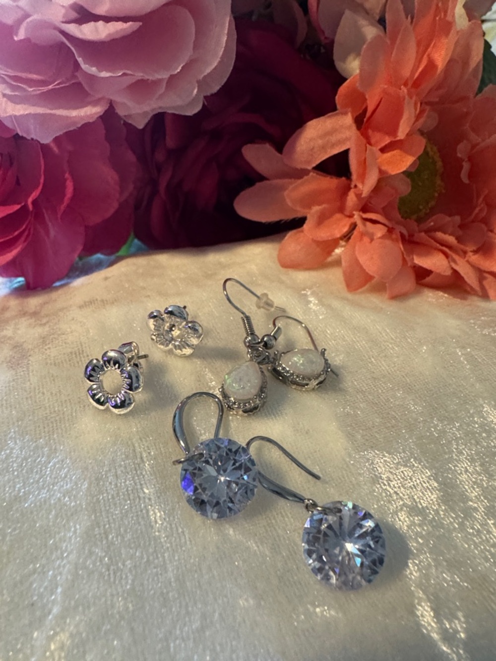 🔥Final price🔥 Set of 3Silver-Tone Crystal Drop Earrings – White/Clear bundle #1